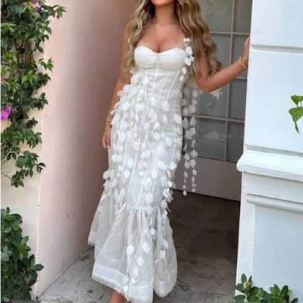 NWT ZIMMERMANN Petal Appliqué Linen Silk Corset Gown White Midi Dress Size 1 - Picture 2 of 16